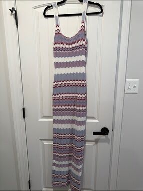 Tularosa Striped Knit Maxi Dress in White, Lavender & Red NWT size medium